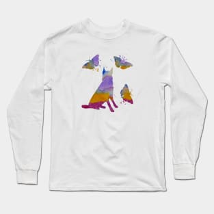 Belgian Shepherd Art, Malinois With Butterflies Long Sleeve T-Shirt